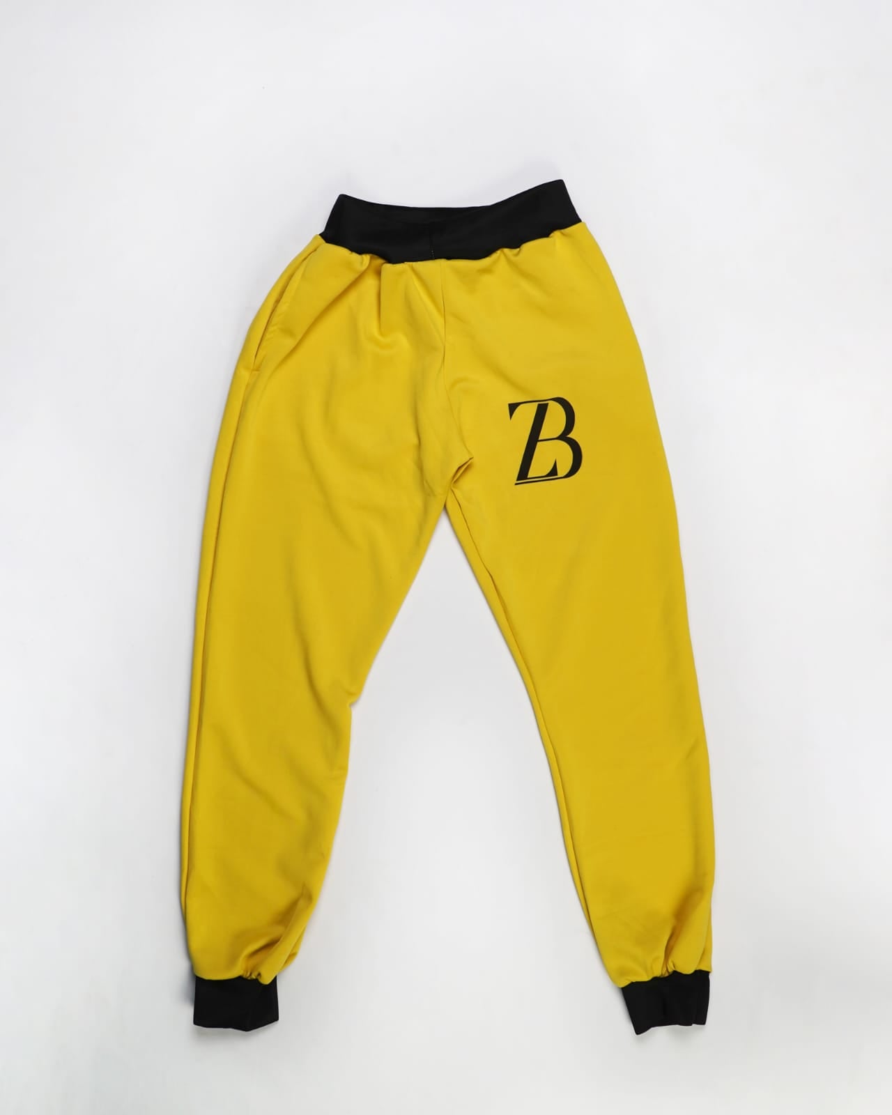 Zasberry Unisex Hoodie Pants In Yellow With Black Logo Print - Image 2