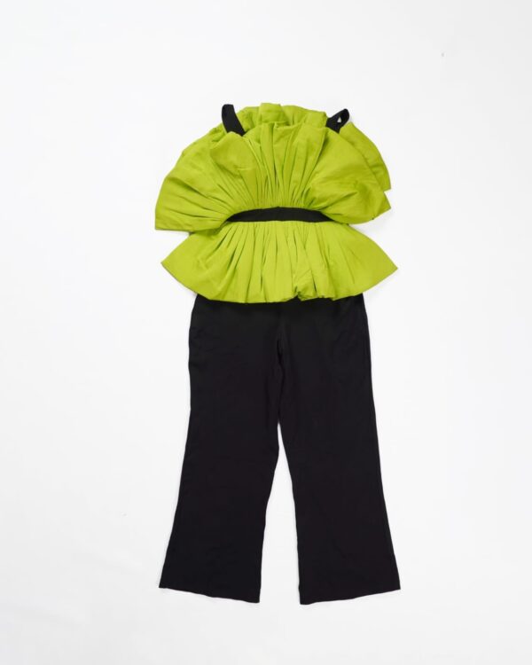 Zasberry Luxury Black Synthetic Crepe/Lemon Green Silk Jumpsuits