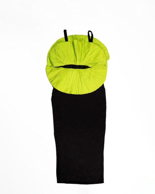 Zasberry Lemon Green Silk Butterfly Black Synthetic Crepe Luxury Dress