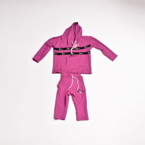 Zasberry Kids Pink Hoodie Logo Strap Two-Piece Set