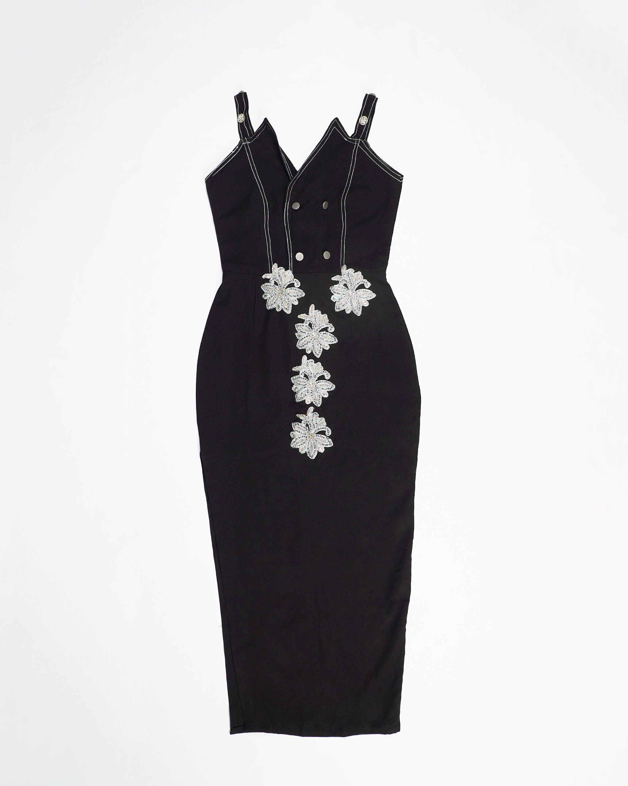 V Neck Wood/Crepe Luxury Dress