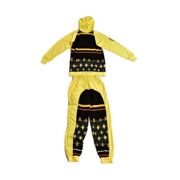 Men’s Yellow & Black Patterned Hoodie Tracksuit – Two-Piece Streetwear Set