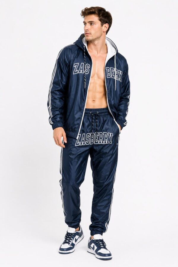 Zasberry Midnight Navy Hooded Tracksuit – Premium Designer Nylon Two-Piece Set