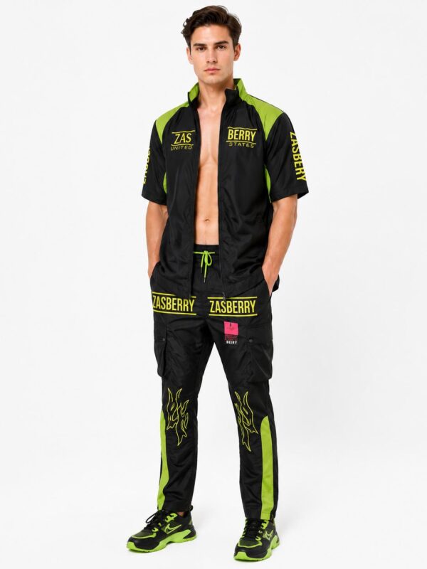 Zasberry Velocity Cargo Tracksuit – Premium Black & Lime Green Designer Two-Piece Set