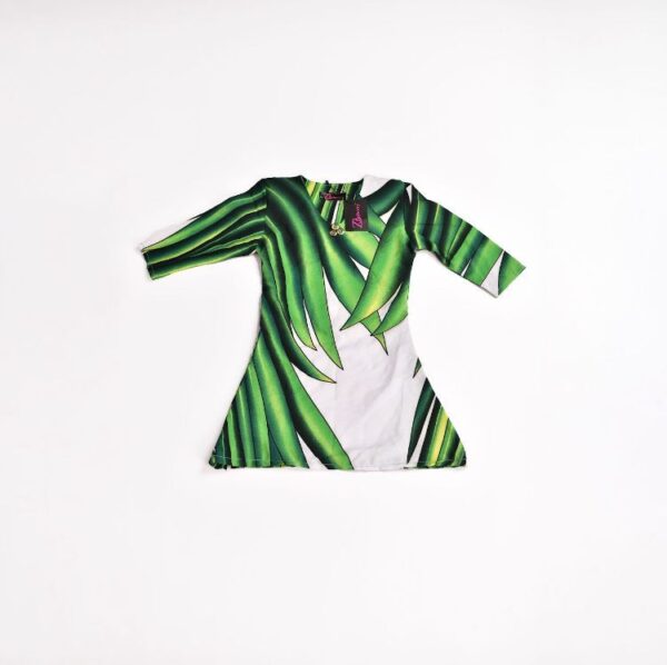 Zasberry Baby Girl Green Tropical Leaf Dress – Stylish Long Sleeve Summer Dress