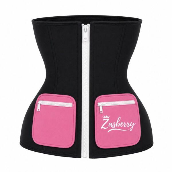 Zasberry® Premium Zip-Up Waist Trainer with Dual Storage Pockets – Black & Pink